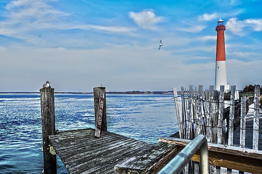 View of Barnegat light from the docks at Barnegat Bay, NJ