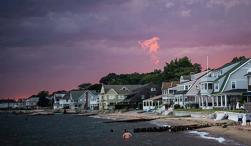 Blue hour after sunset in Madison Connecticut from East Wharf beach