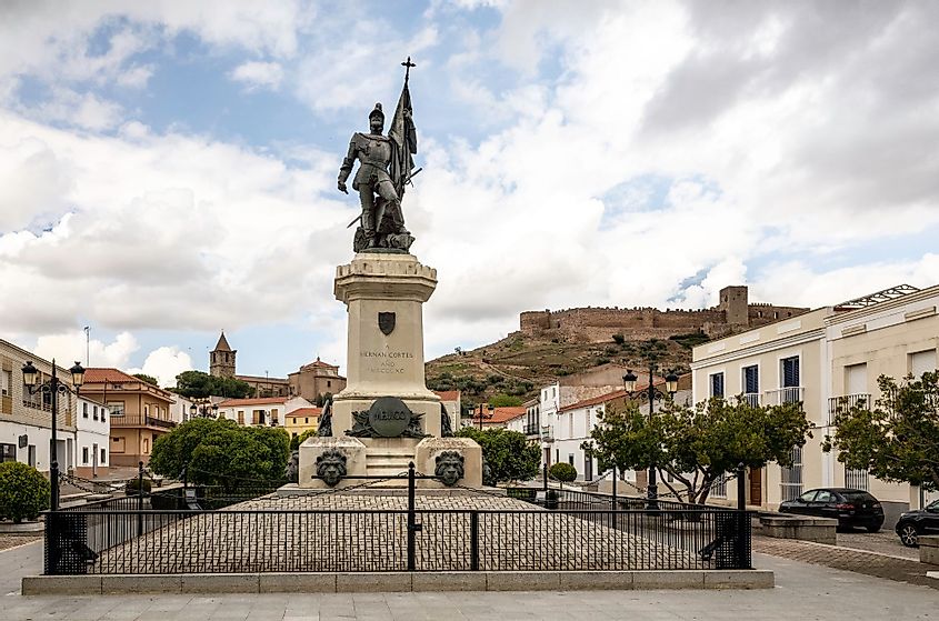 Statue of Spanish Conquistador Hernan Cortes in Spain.
