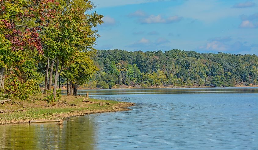 The trees Fall colorful leaves on the shore of Staunton River State Park in Halifax County, Virginia