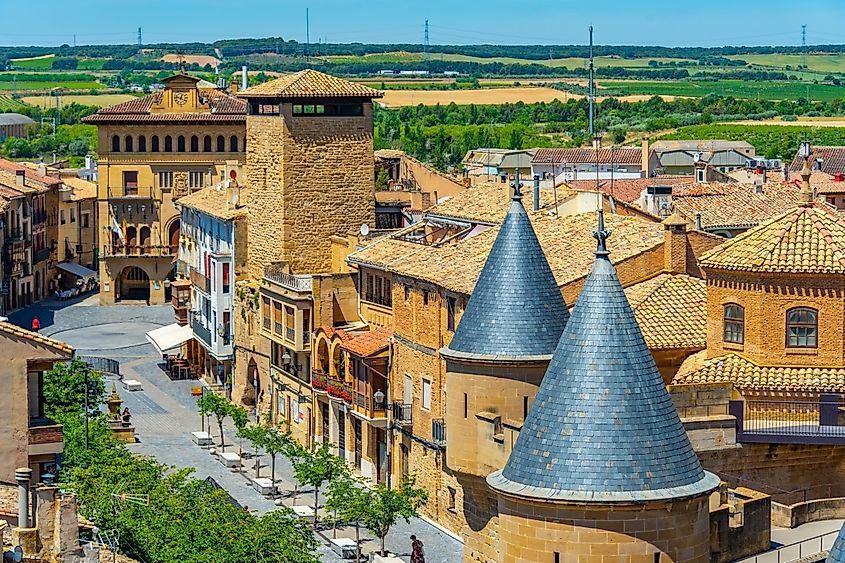 View of the main square in Spanish town Olite.