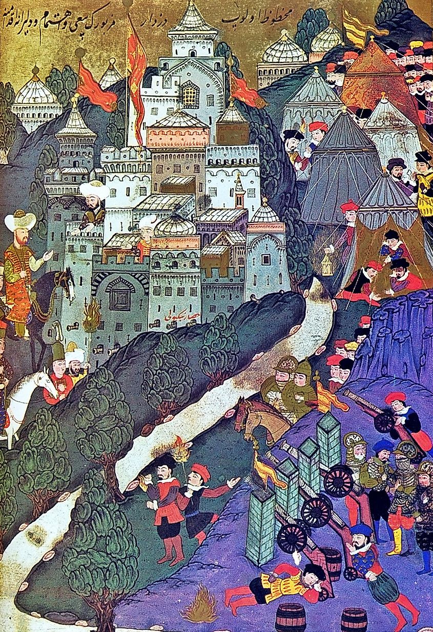 The Battle of Nicopolis, as depicted by Turkish miniaturist Nakkaş Osman in the Hünername, 1584–1588