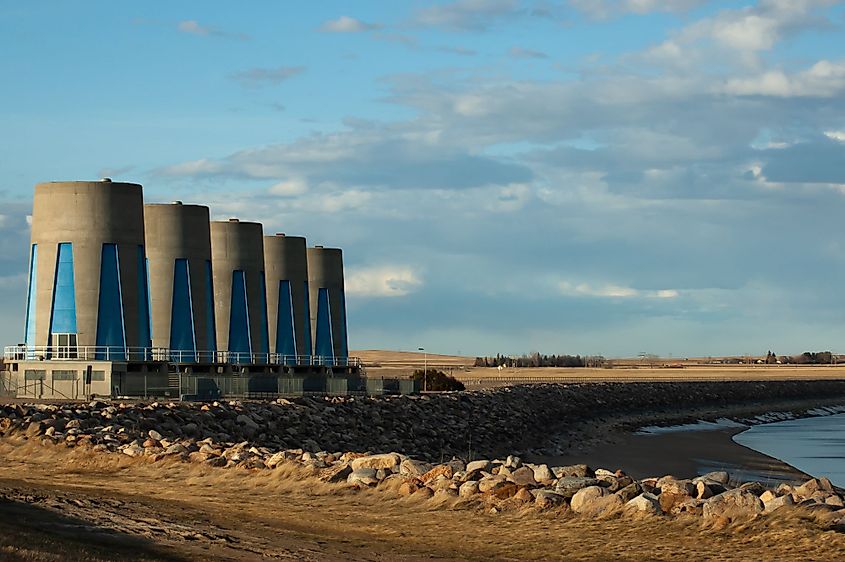 hydroelectric towers on South Saskatchewan River