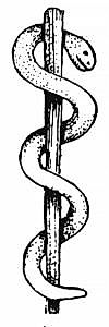 The Rod of Asclepios, or the Staff of Asclepios, universally adopted sign of Medical Science, via the University of Florida, School of Medicine.