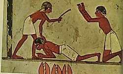 Slaves being beaten in ancient Egypt.
