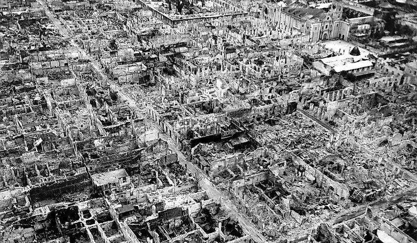 Destruction at the Walled City (Intramuros district) of old Manila in May 1945