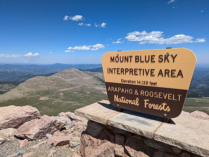A National Forest sign at the summit of Mount Blue Sky in Colorado. Credit: By MtBotany - Own work, CC BY-SA 4.0, https://commons.wikimedia.org/w/index.php?curid=151371995