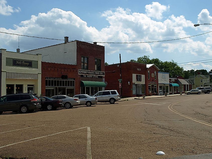 Commercial buildings on Main Street in Madison, Alabama; part of the Madison Station Historic District.