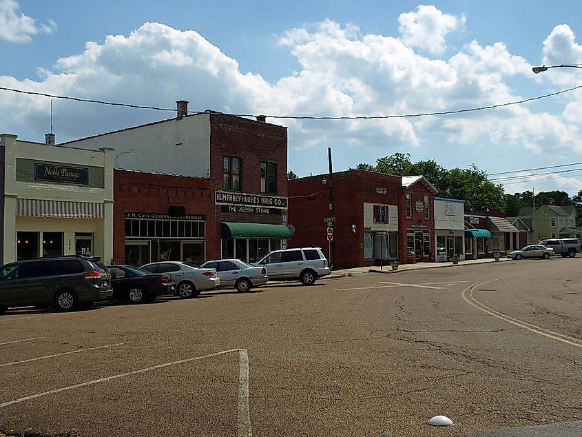 Commercial buildings on Main Street in Madison, Alabama; part of the Madison Station Historic District.