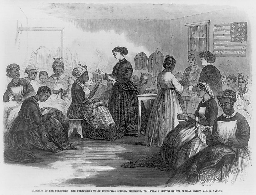 An industrial school set up for ex-slaves in Richmond during Reconstruction