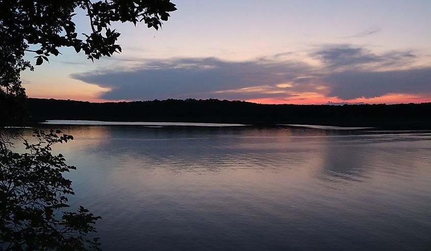 A sunset over Keystone Lake in Oklahoma.