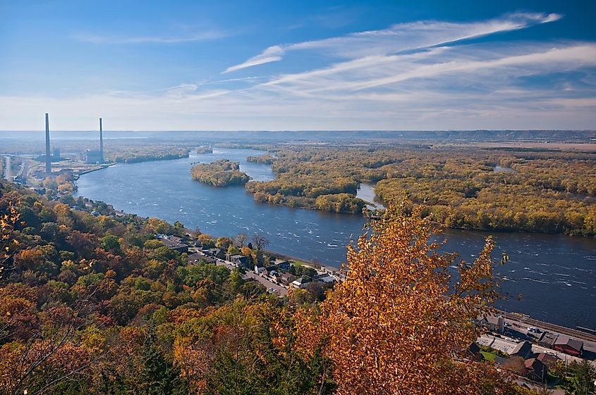 overlook from buena vista city park above alma wisconsin and the mississippi river along highway 35 or the great river road.