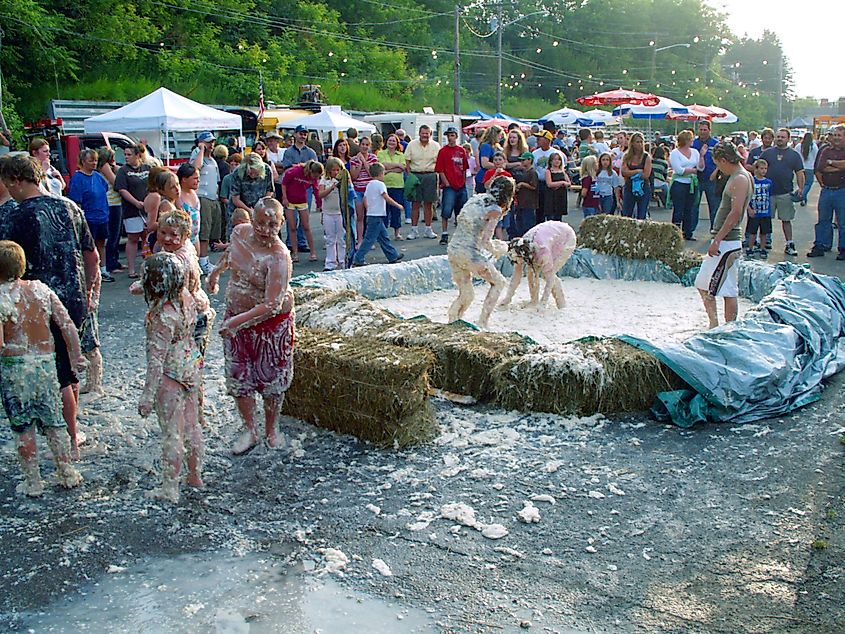 Mashed Potato Wrestling tournament during the Maine Potato Blossom Festival.