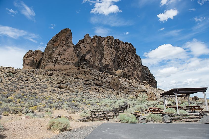 A picnic area in Fort Rock State Natural Area in Oregon.