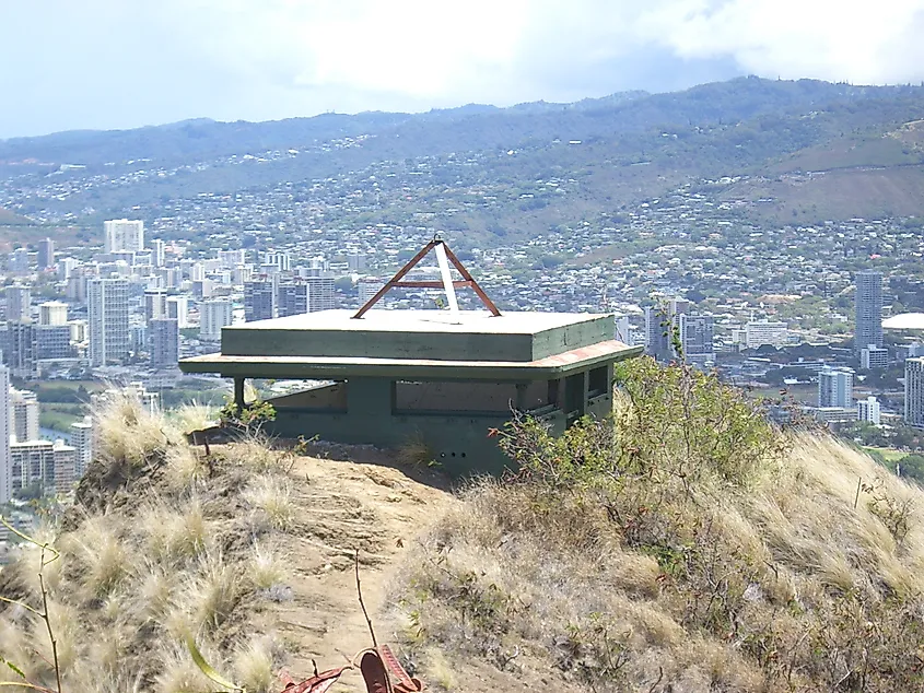 A bunker at the edge of Diamond Head Crater at Fort Ruger in Hawaii.