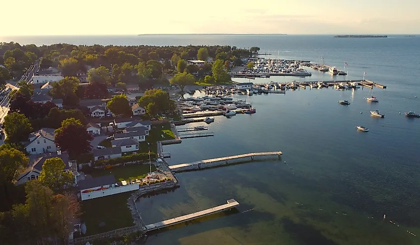 Overlooking the harbor in Fish Creek, Wisconsin, in the fall.