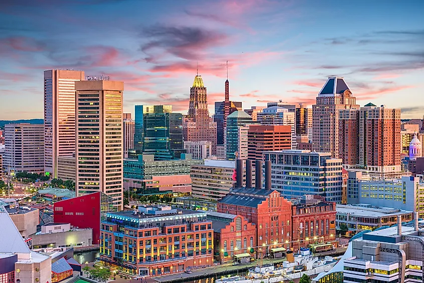 Skyline of Baltimore, Maryland.
