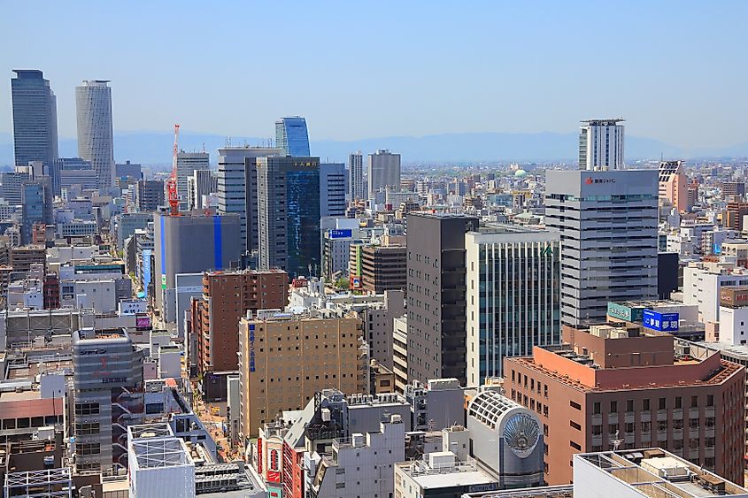 NAGOYA, JAPAN - APRIL 28, 2012: Aerial view of modern city in Nagoya, Japan.