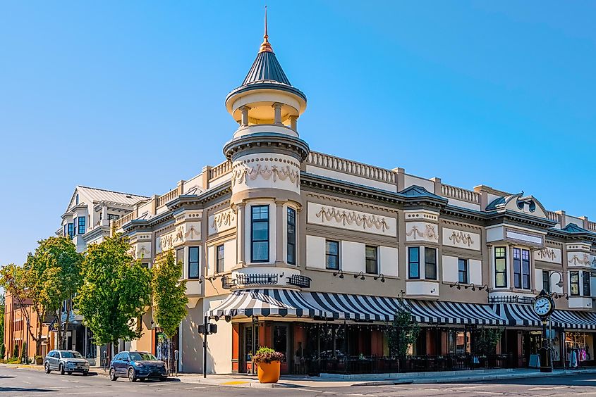 Chico City Skyline and architectural landmarks, the autumn landscape at the historic district in Chico, Northern California