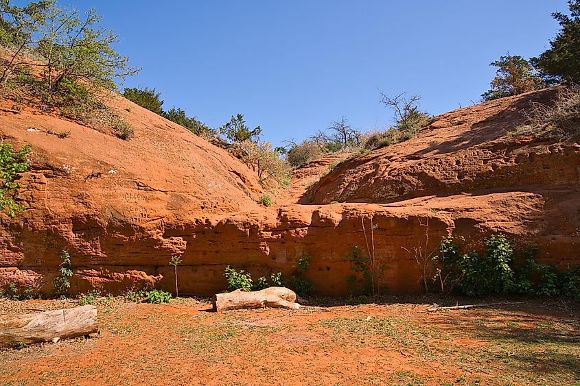 Rock formations at Red Rock Canyon State Park (SP) in the State of Oklahoma, USA.