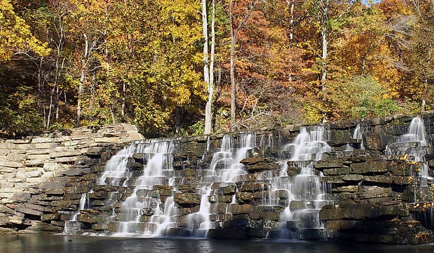 Devil's Den Waterfall Arkansas, with autumn colors.