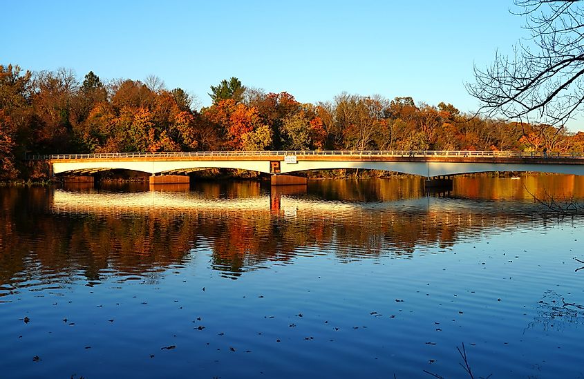 View of the Harrison Street Bridge on Lake Carnegie in Princeton, New Jersey
