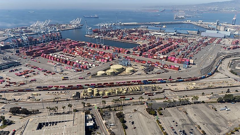 An aerial view of the Port of Long Beach. Editorial credit: Grindstone Media Group / Shutterstock.com