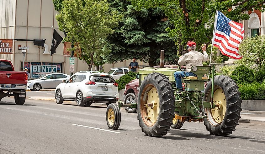 Farmers and ranchers rally in downtown Klamath Falls to bring attention to water issues of the Klamath Basin