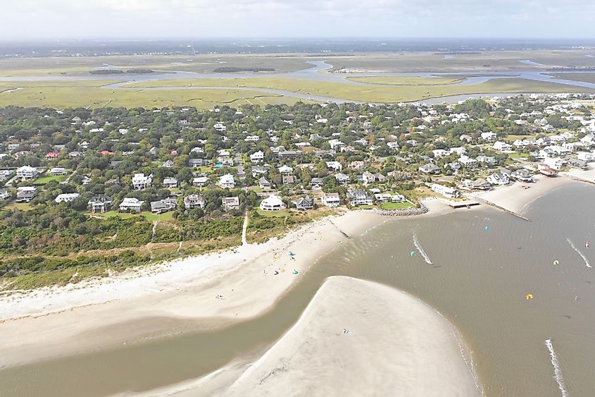 Aerial view of Beach villas on Sullivan's Island, South Carolina, near Charleston