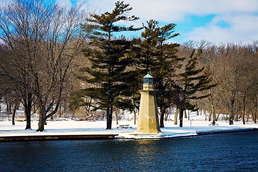 Lighthouse in Geneva, Illinois. Winter time.