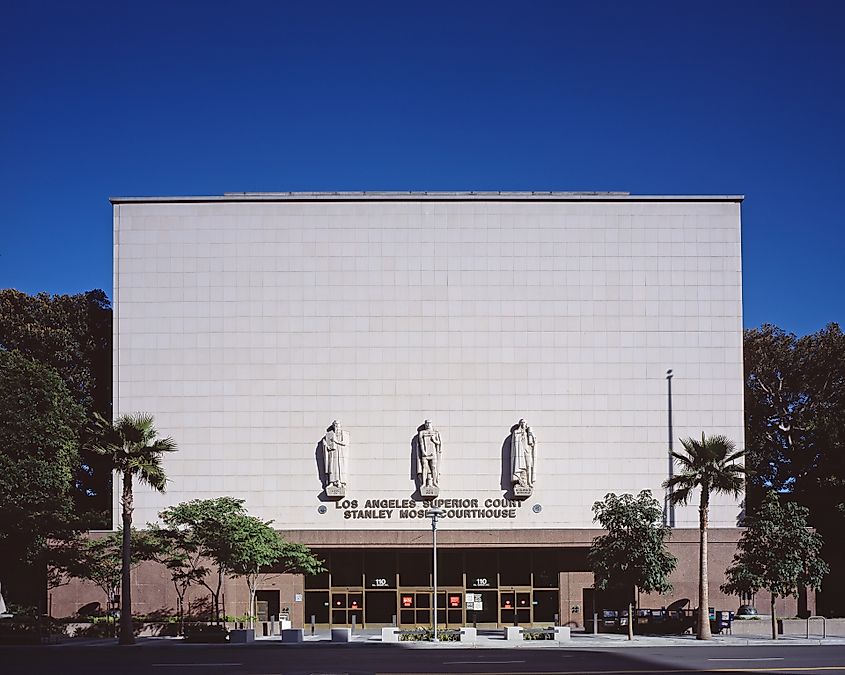Entrance to the Stanley Mosk Los Angeles Superior Courthouse. 
