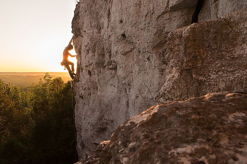 Rock climber on the Niagara Escarpment.