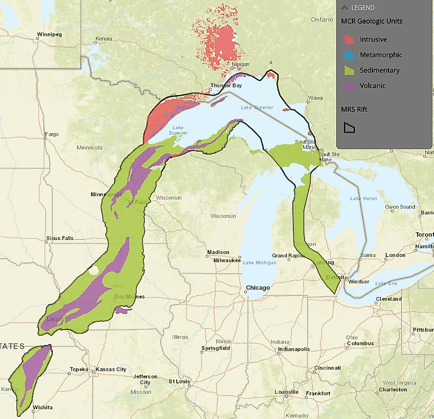 Map of the Midcontinent Rift System across North America