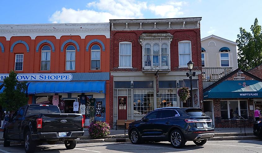 Downtown street in Lexington, Michigan.