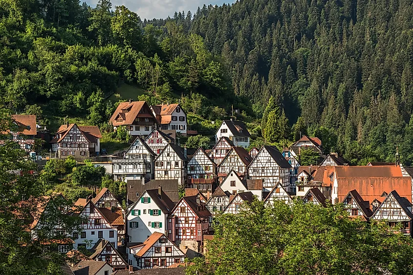 Panoramic view of Schiltach in Black Forest, Kinzigtal, Baden-Württemberg, Germany.