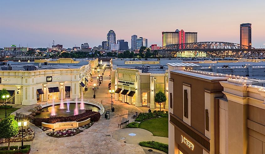 The Louisiana Boardwalk and downtown skyline, Shreveport, Louisiana