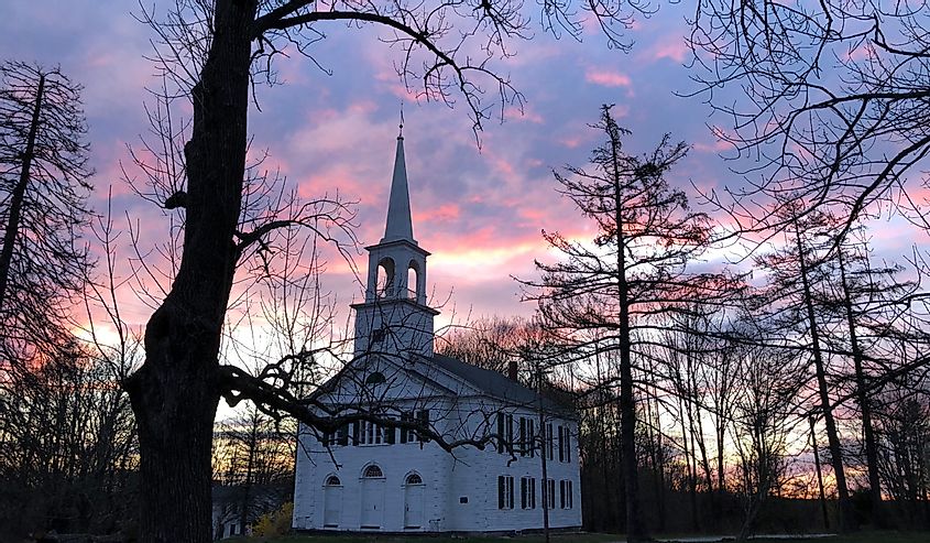 Sunrise at the old church in east Putnam Connecticut