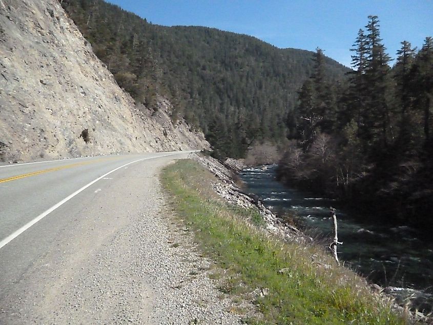 U.S. Route 199 along Smith River in California.