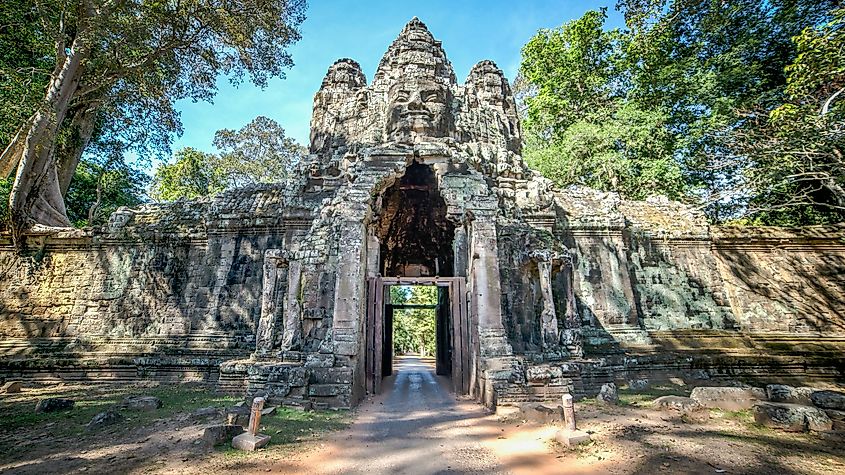 Angkor Thom, the entrance to an ancient Khmer Empire city in Siem Reap, Cambodia.