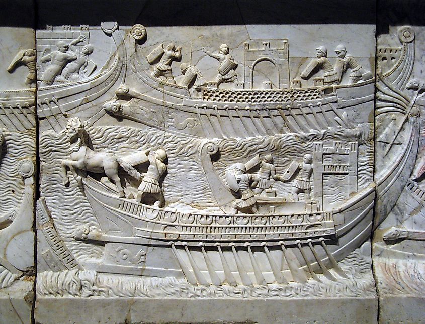 Roman marble relief depicting the naval battle at Actium.