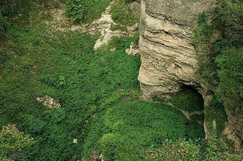 Aerial view of the landscape of the Grand Gulf State Park, Missouri.
