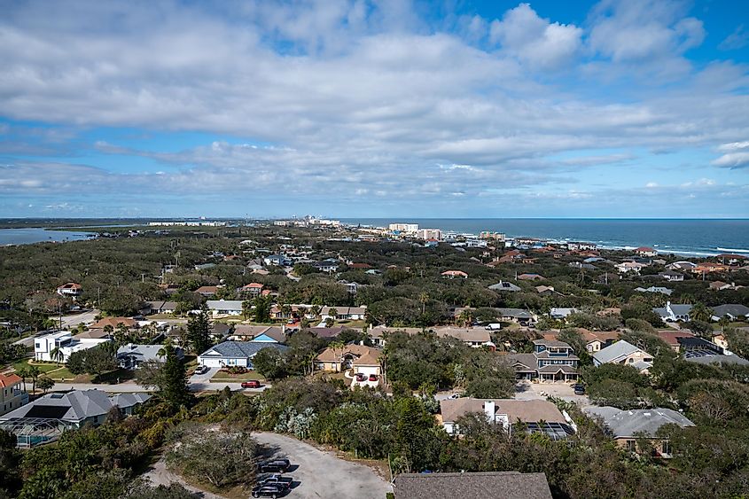 Aerial cityscape view of Ponce Inlet Florida and the Atlantic Ocean