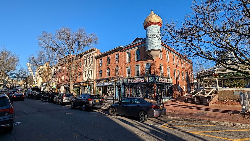 Peekskill, New York, USA - December 14, 2024: View of Division Street in downtown Peekskill