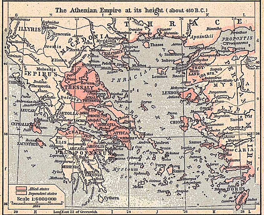 The Athenian Empire at its height, c. 450 BC.