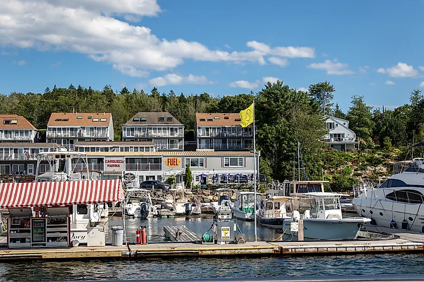 A busy harbor at Boothbay Harbor, Maine.