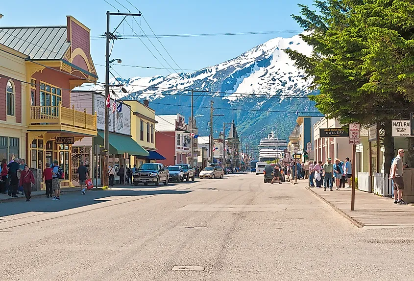 Main shopping district in the small town of Skagway, Alaska