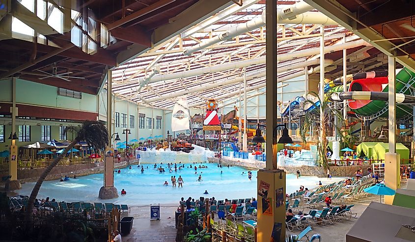 View of the Aquatopia indoor waterpark at the Camelback Mountain Resort, 