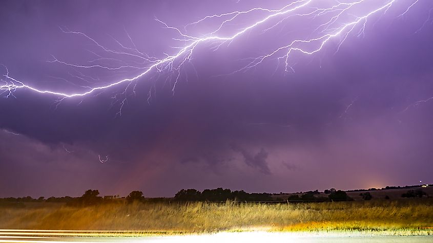 Lightning above the grasslands of Paul's Valley, Oklahoma