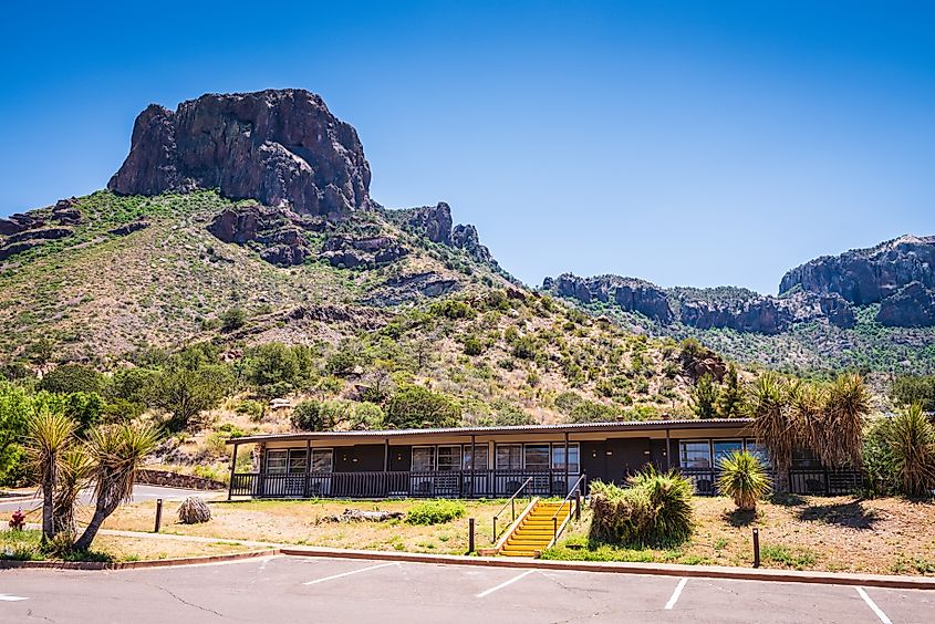 Front exterior of Chisos Mountain Lodge in Big Bend National Park.