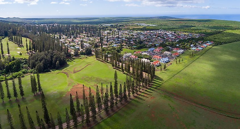 Aerial view of Lanai City, Hawaii.